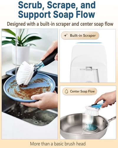 Dish Brush Refill Head for OXO Dish Scrub Brush, 4 Pack Replacement Head Compatible with OXO Soap Dispensing Dish Scrubber - color: 4 Pack, White
