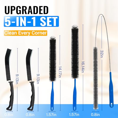 5 Pack Dryer Vent Cleaner Kit, Extra Long Flexible Brushes for Lint, Pet Hair & Dust, Refrigerator Coils, Home Washers, Sinks & Drains - color: Black