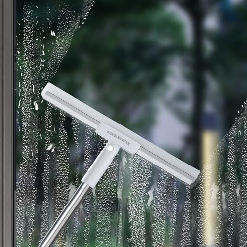 JOYBOS Rubber Squeegee for Floor, 50'' Long Handle Floor Squeegee Broom, Silicone Broom for Pet Hair Remover, Sweeper Window Squeegee for Floor, Tile, Grout, Brick, Decks, Garages,Basement - size: Medium (1 in 1)