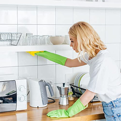 3 Pairs Rubber Cleaning Gloves Latex Free Dishwashing Gloves - 13" Reusable Nitrile Gloves Small, Green+Pink+Red - color: Green+pink+red, size: Small