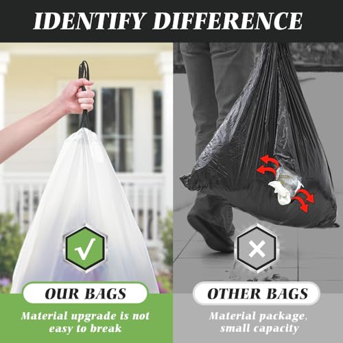 18 Gallon 120 Counts Strong Drawstring Trash Bags Garbage Bags by Teivio, Bathroom Trash Can Bin Liners, Plastic Bags for home office kitchen, White - style: 120-18Gallon-White