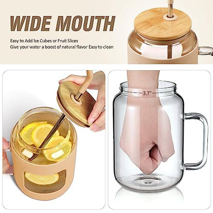 WINSA 50 oz Glass Water Bottles with Silicone Sleeve,Glass Tumbler with Lid and Straw,Iced Coffee Cup with Handle,BPA Free-Amber - color: Amber