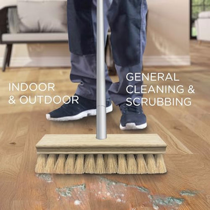 LOLA Deck Scrub Brush, 9" x 3.5" Head w/Tampico Bristles for Outdoor Cleaning, Removes Dirt & Grime from Patios, Decks, Grout, 1 Count - size: 1 Count, style: Tampico Deck Broom -Steel Handle