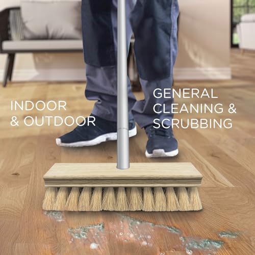 LOLA Deck Scrub Brush, 9" x 3.5" Head w/Tampico Bristles for Outdoor Cleaning, Removes Dirt & Grime from Patios, Decks, Grout, 1 Count - size: 1 Count, style: Tampico Deck Broom -Steel Handle