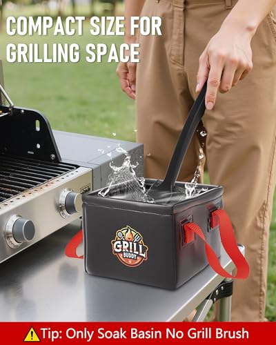 BS-VOG Grill Brush Dunk Tank, Collapsible Water Bucket with Sturdy Handles for Grill Brush Bristle Free, Stable Square Water Basin for BBQ Steam Cleaning (Only Soak Basin No Grill Brush)
