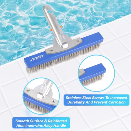 10-Inch Stainless Steel Pool Brush - Heavy Duty Pool Cleaning Brush for Concrete & Gunite Pools, Deep Cleaning Tool for Walls & Floors - Durable Wire Bristle Brush Head - size: 10 inch