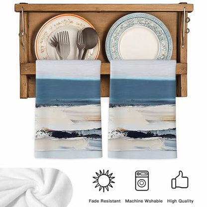 Blue Beige Black Kitchen Towels Set, Ultra Absorbent Dish Towels Quick Drying Microfiber Hand Towel Decorative Large Modern Oil Painting Art Tea Towel Dishcloths for Kitchen Cleaning 18"x28" - size: 1 Pack