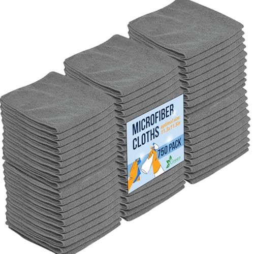 GREEN LIFESTYLE Chamois Cloth, Microfiber Cleaning Cloth 750 Pack, Borderless Towels Cleaning, Car Microfiber Towel, Drying Car Wash Towels (11.5" x 11.5", Grey) - color: Grey, size: Pack of 750