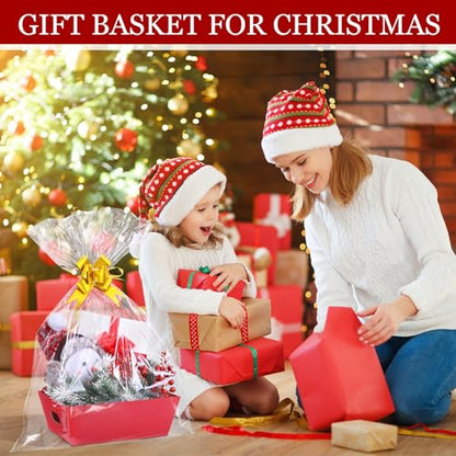 AFOROEOA 6PACK Red Baskets For Gifts Empty, 10x12”Thick Gift Basket with 6Bows 6Bags Empty Gift Baskets for Christmas, Easter, Birthdays, Valentine’s Day Wrapping Gift - color: 6PACK Red