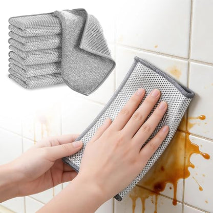 Double Layer Multipurpose Non Scratch Scouring Pads Kitchen Dish Rags Cleaning Cloths for Home Cooktop Use 6 Pack - color: Silver 6-pack