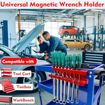 MUTUACTOR Magnetic Wrench Holder Heavy Duty,Anti-scratch Magnetic Mount Screwdriver Holders, 2 Layers Wrench Screw Drivers Holder for Work Bench Toolbox Tool Cart,1PCS,Red,9 Holes and 7 Slots - style: Red Screwdrivers Wrench Holder