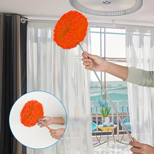 Duster Mop with Extension,Dust Mop Reusable Fan Cleaning Tool for Home, Car, Office, Blades, Windows, Glass Furniture,Orange - color: Orange
