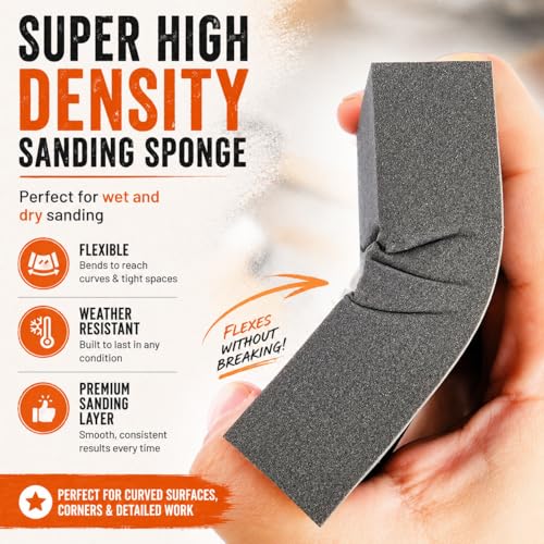 Sanding Sponge Super High-Density Sandpaper Block, Medium Fine 220 Grit Sanding Block, Reusable Dry Wet Sanding Blocks for Wood, Drywall,Metal, Sandpaper Sand Block, 4pcs by Afruxy - size: 220 Grit 4 Pack