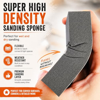 Sanding Sponge Super High-Density Sandpaper Block, Medium Fine 220 Grit Sanding Block, Reusable Dry Wet Sanding Blocks for Wood, Drywall,Metal, Sandpaper Sand Block, 4pcs by Afruxy - size: 220 Grit 4 Pack