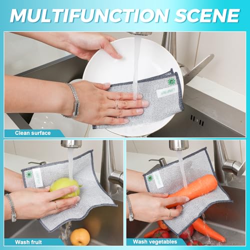 12 PCS Non Scratch Wire Dishcloth, Cleans Fast Without Scratching, Stands Up to Stuck-on Grime, Multi-Surface Safe, Wire Dishwashing Rag Cleaning Power for Everyday Jobs 7.87“ x 7.87” - color: 12pcs[three-layer]