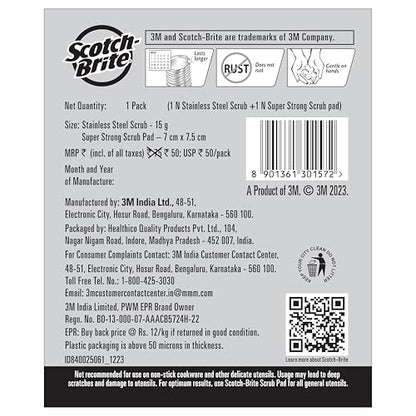 Scotch-Brite 1 Stainless Steel Scrubber (15g) and 2 Scrub pads Combo