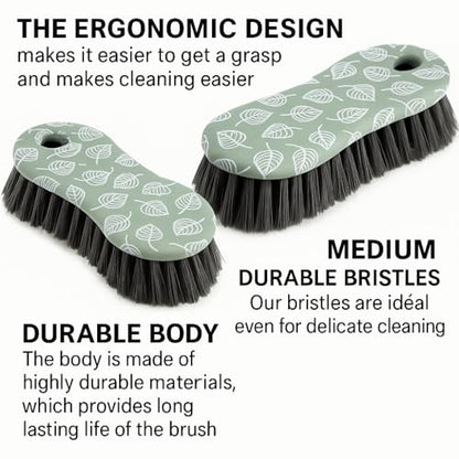 2-Pack Heavy Duty Scrub Brushes for Kitchen & Bathroom – Ergonomic Handheld Cleaning Brush with Printed Design – Medium Bristles for Tile, Grout, Sink, and Tub - color: Green