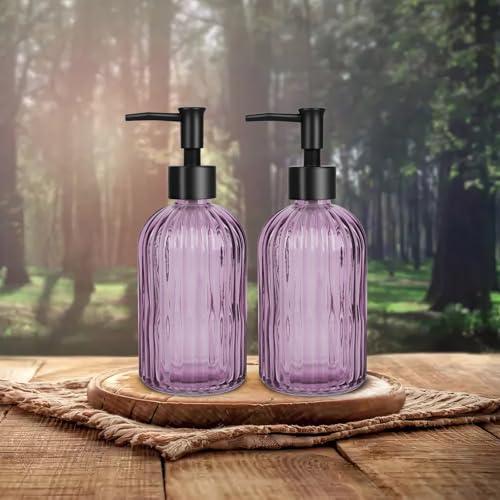 Glass Soap Dispenser with Plastic Pump, Hand Soap Dispenser for Hand Wash, Lotion Dispenser for Dishwashing Liquid, Lotion Shower Gel (Striped Purple) - color: Striped Purple
