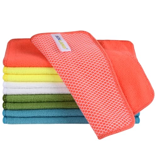 SINLAND Microfiber Dish Cloth for Washing Dishes Dish Rags Best Kitchen Washcloth Cleaning Cloths with Poly Scour Side 5 Color Assorted 7.87inchx7.87inch 10pack - color: Assorted Color, size: 7.87inchx7.87inch 10pack