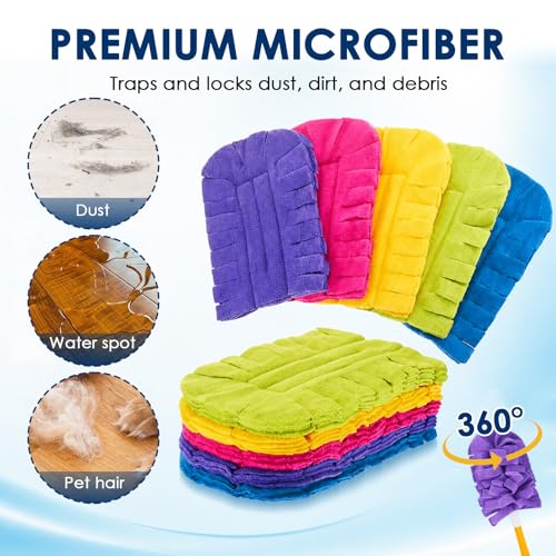 10 Pack Reusable Fleece Duster Refills with Detachable Handle, Washable Microfiber Dusters for Cleaning, 360° Dry Wet Microfiber Duster Refill Compatible with Standard Cleaning Handles (10)