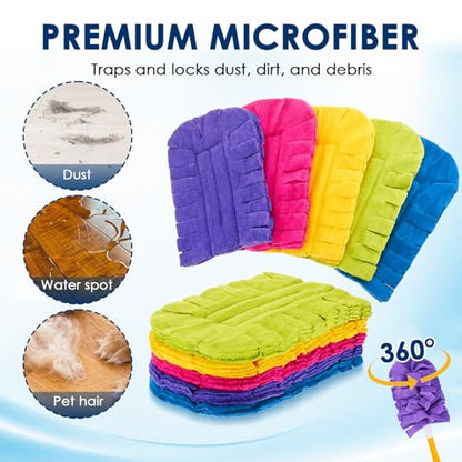 10 Pack Reusable Fleece Duster Refills with Detachable Handle, Washable Microfiber Dusters for Cleaning, 360° Dry Wet Microfiber Duster Refill Compatible with Standard Cleaning Handles (10)