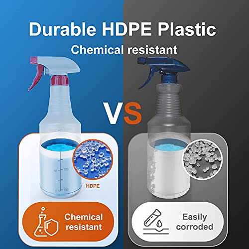 Veco Spray Bottle (5 Pack,24 Oz) with Measurements and Adjustable Nozzle(Mist & Stream Mode), HDPE Plastic Spray Bottles for Cleaning Solution, Household/Commercial/Industrial Use, No Leak and Clog - size: 24 oz 5Pack