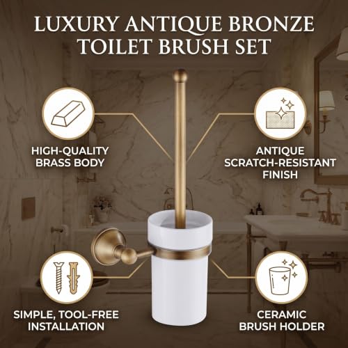 Elegant European Antique Bronze Toilet Brush Holder Set, Wall Mounted Brass Bathroom Accessories Set (Golden)