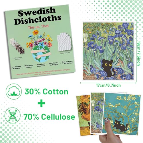 Swedish Dishcloths for Kitchen, 6PCS Black Cat Cellulose Sponge Reusable Paper Towels Washable, Absorbent Fast Drying Swedish Dish Cloth for Home Cleaning - style: Black Cat