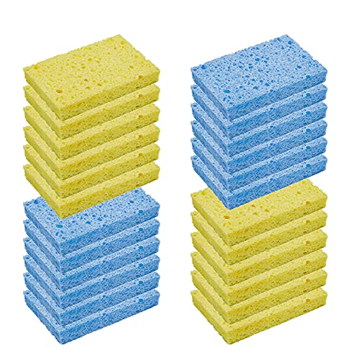 CELOX 24 Pack Durable Kitchen Sponges, Natural Wood Pulp Sponges for Dishes, Absorbent Cellulose Sponge Bulk for Cleaning Kitchen, Bathroom, DIY for Kids, 4.3" x 2.6" x 0.5" - color: Blue-yellow, size: 4.3" x 2.6" x 0.5" (24 Pack)