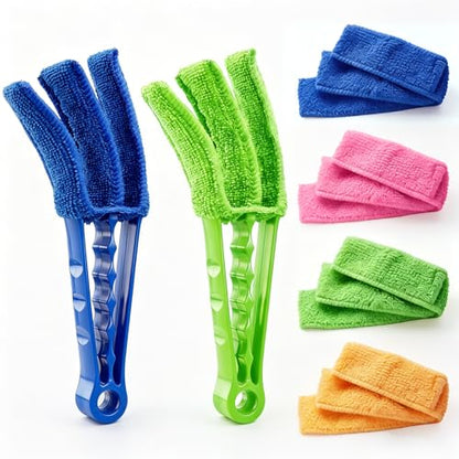 Window Blind Cleaner Duster Brush, 2 Pack with 6 Reusable Microfiber Sleeves for Venetian Blinds, Cleaning Tools for Window Blinds, Air Conditioner Vents, Fans, Car Vent