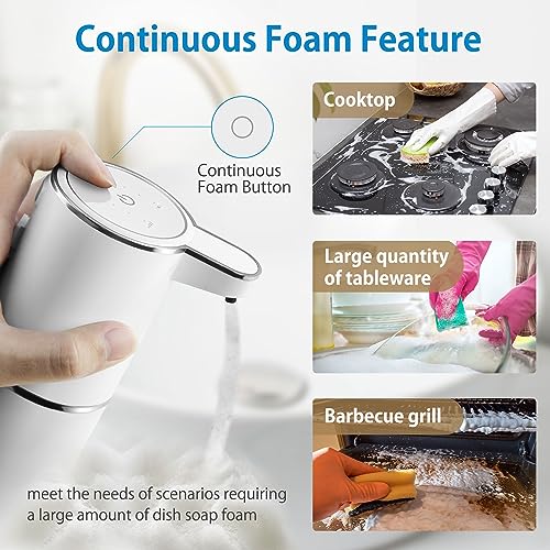 Automatic Foaming Soap Dispenser, 4-Level Adjustable Foam, Wall Mount, USB Rechargeable, 12.8oz/380ml, Touchless Hand & Dish Soap Dispenser for Bathroom, Kitchen, Hotel, Restaurant - color: White, style: Foam