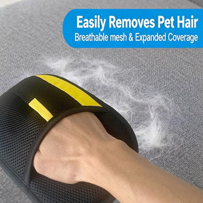Electrostatic Pet Hair Removal Glove for Cats & Dogs, Reusable Magic Brush for Furniture & Clothes, Cat & Dog Fur Remover Tool (Black-Yellow Medium 2-Pack) - size: Medium 2-Pack