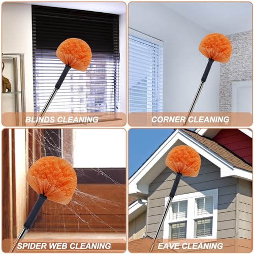 2 Pack Orange Twist-On Cobweb Duster Head Brush, Fits Standard 3/4 inch Threaded Poles, Attachment Brush, Spider Web Duster for Outdoor & Indoor Cleaning