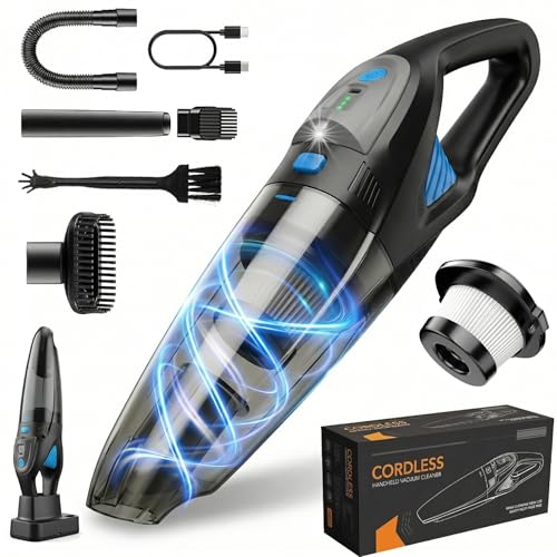 Handheld Vacuum Cordless, 25000Pa Powerful Suction Car Vacuum Portable Cordless with 8000mAh Battery & LED Light, Hand Held Vacuum Rechargeable with HEPA Filters, Home, Car Seats, Pet Hair Blue - color: Blue