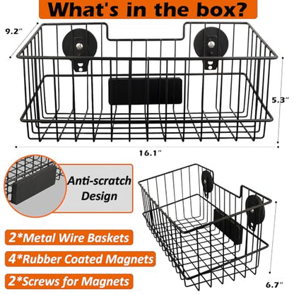 MUTUACTOR Heavy Duty Metal Wire Baskets,Magnetic Mount Hanging Wall Basket Storage,Extra Large Magnet Metal Wall Basket For Organizing Kitchen Laundry Closet Garage RV,Black,2PCS - style: 2 PCS Heavy Duty Metal Wire Baskets