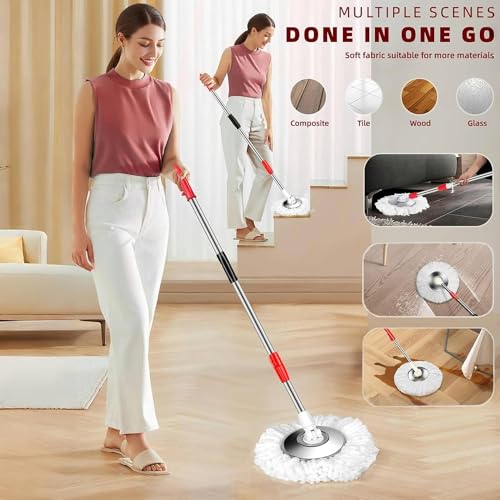 Mop and Bucket Set with Wringer, 360° Rotating Mop Bucket Floor Cleaning System on Wheels, 3 Microfiber Mop Refills for Fast Cleaning, Extendable 61' Stainless Steel Handle, Black&red