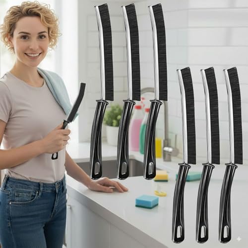 Crevice Cleaning Brushes for Deep Cleaning 6 Pack, Narrow Grout and Gap Scrub Brush Set for Shower, Tile, Sink, Kitchen, Toilet, Bathroom, Household Small Space Cleaning Tool Black