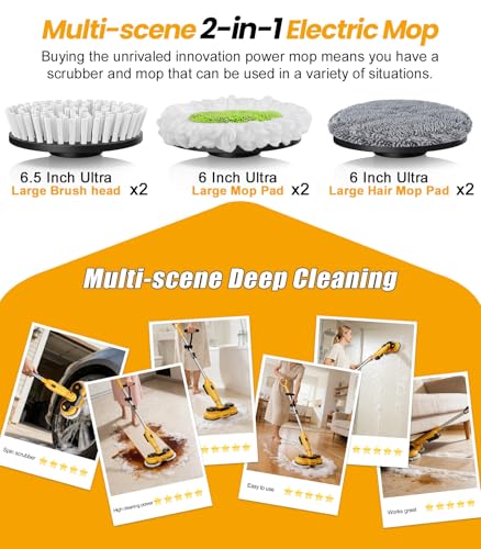 qimedo 6000mAh Battery Cordless Electric Mop M3, 800RPM Electric Power Scrubber & Mops for Floor Cleaning, Automatic Spin Mops with Smart Display,Rotating Mop with LED Light & Water Spray