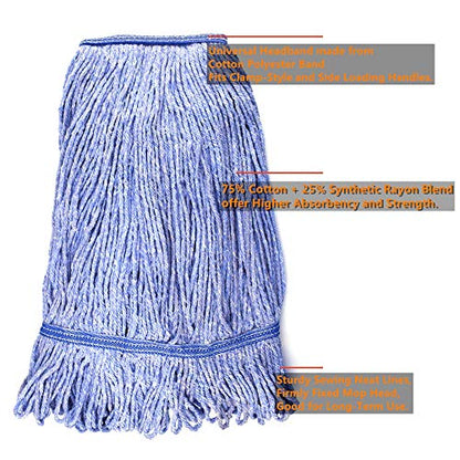 String Mop Heads Replacement Heavy Duty Commercial Grade Blue Cotton Looped End Wet Industrial Cleaning Mop Head Refills (1, Medium) - color: 1 Piece Pack, size: Medium (Pack of 1)