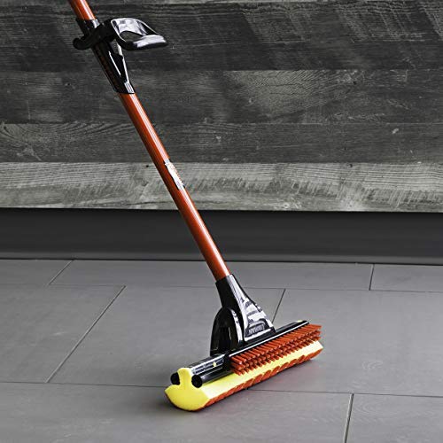 Libman Commercial 955 Roller Mop with Scrub Brush, Steel Handle, 12" Wide Sponge, Red and Black (Pack of 4)