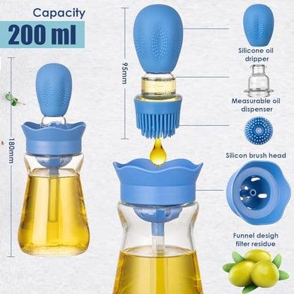 Oil Dispenser Bottle with Silicone Brush, 3 Pack 180ML 2 in 1 Silicone Dropper Measuring Oil Dispenser Bottle for Kitchen Cooking, Frying, Baking, BBQ Pancake, Air Fryer, Marinating - color: Orange, Blue, Green