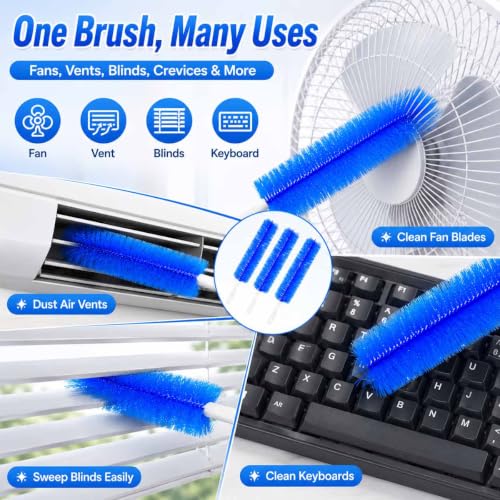 Bendable Microfiber Head, Reusable Dust Remover, 2026 New Fan Cleaning Brush Bendable Cobweb Duster Washable ldeal for Electric Fans Air Conditioning, Home Car Vents, Curtain (4Pcs Blue) - color: 4pcs Blue
