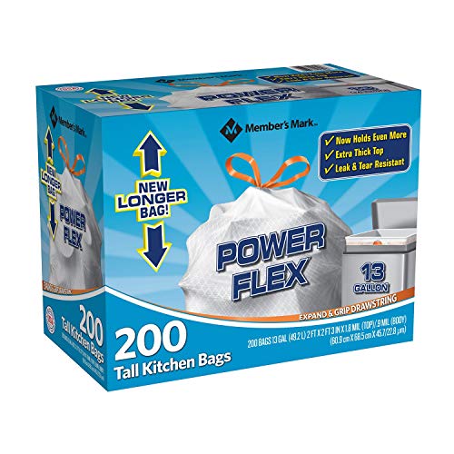 Member's Mark Power Flex Tall Kitchen Drawstring Bags, 200 Count - size: 200 Count (Pack of 1)