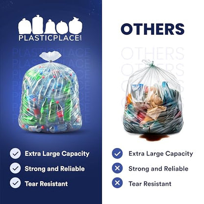 Plasticplace W55HDC1 55-60 gallon Trash Bags │ 12 Microns │ Clear High Density Garbage Can Liners │ 36” x 60” (200Count)