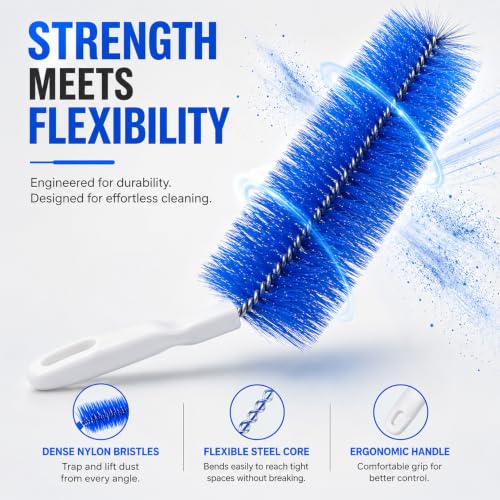 2Pcs Flexible Duster with Bendable Microfiber Head, Reusable Dust Remover, Fan Brush Cleaner for Ceiling Fans, Blinds, Furniture, Cars, Home Cleaning Tool with Soft Washable Fiber Head (Blue*2) - color: Blue*2