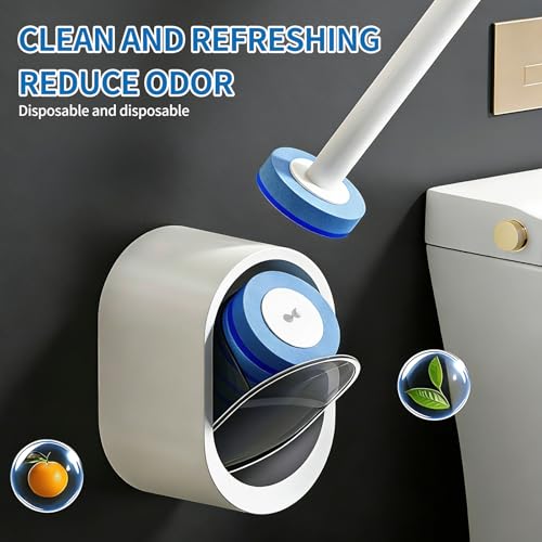 SOPAMI Disposable Toilet Cleaning System, Toilet Wand Kit with 16 Refills, 17-Inch Handle, Wall-Mounted or Floor-Standing Holder for Routine Bathroom Cleaning