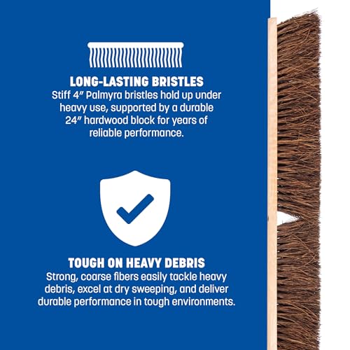 SPARTA Flo-Pac Garage Sweep with Palmyra Bristles, Heavy Duty Broom Head for Indoor and Outdoor Use on Rough Surfaces, 24" Long, 1 Count, Natural
