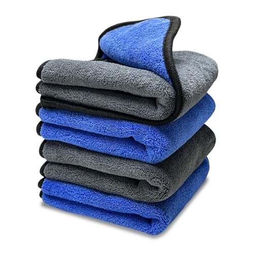 4PCS Microfiber Towels for Car, 12" x 16" 600GSM Cleaning Rags Ultra Absorbent Dusting Cloth, Scratch-Free Drying & Detailing Towel Wash Cloths for Car Interior & Exterior