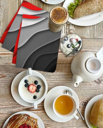 Abstract Red Hand Towels Set,Waffle Weave Kitchen Towels 2 Pieces,Microfiber Hair Face Bath Tea Towel Absorbent Quick Drying Cleaning Dish Cloths,Modern Geometric Ombre Grey White Art 15.7"x23.6" - color: Red, size: 2PCS,15.7"x23.6"