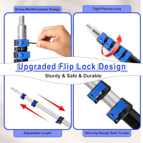 30FT Reach Telescopic Extension Pole-5-24FT Multi-Purpose Extension Pole with Easy Flip Lock, Universal Twist-on Metal Tip, Lightweight Sturdy Aluminum Paint Roller Extension Pole for Window Cleaning - size: 24FT